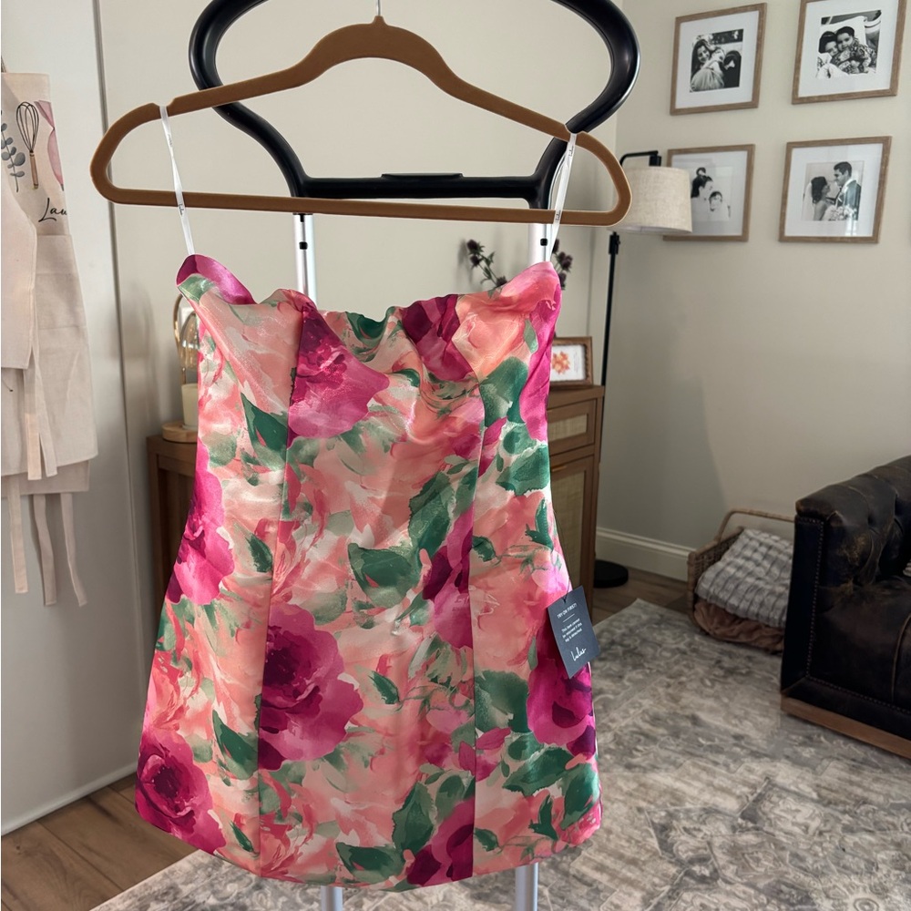 Lulu's Floral Mini Dress - Pink and Green